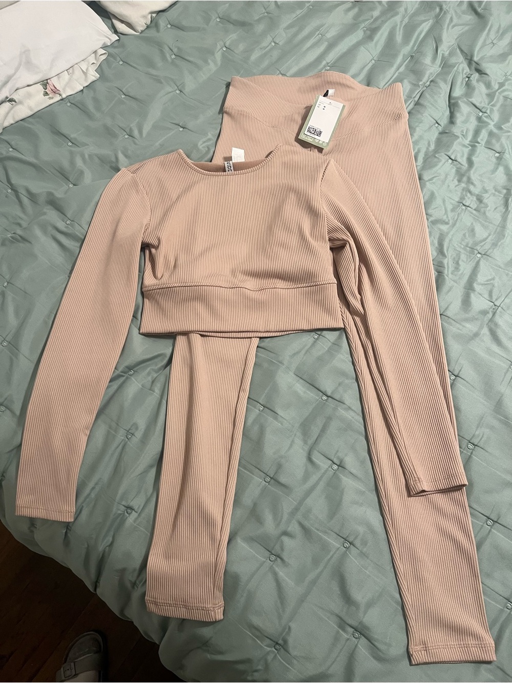 H&M Ribbed Long-Sleeve Crop Top and High-Waist Legging Set